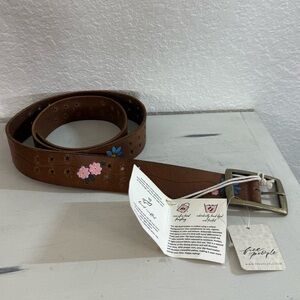 NWT Free People Eye Candy Leather Belt in Ground Clover Floral Accents Boho